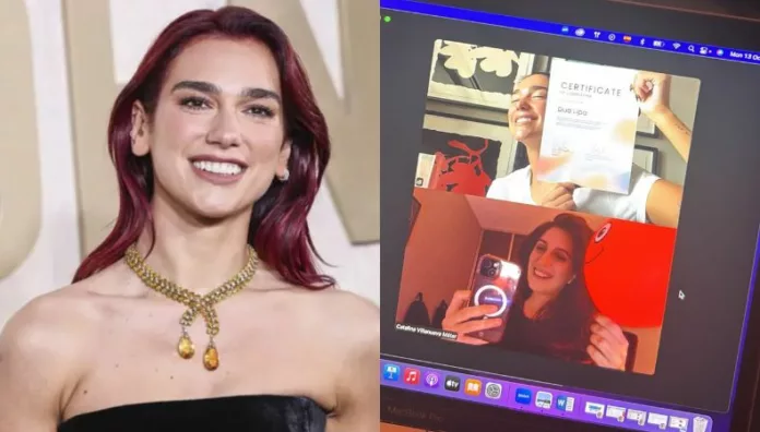 Dua Lipa completa su curso de español y ¡presume su diploma! La cantante británica compartió en sus historias de Instagram que completó su curso de español, mostrando el certificado y agradeciendo a su profesora.