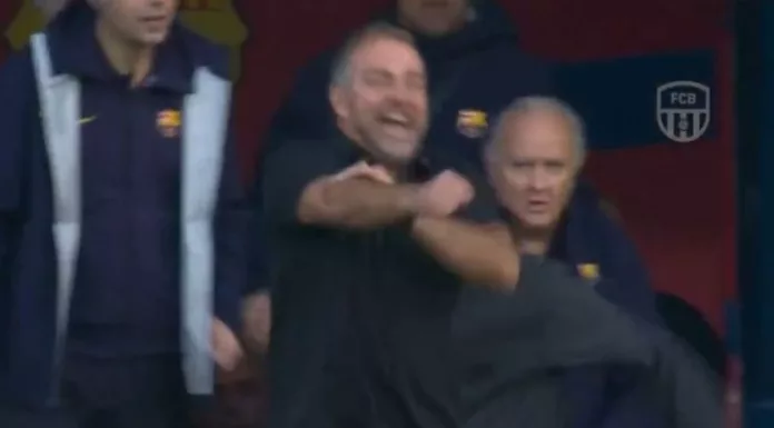 El técnico alemán Hansi Flick celebró eufóricamente la agónica victoria del Barcelona ante el Girona en tiempo agregado.