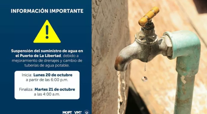 El MOPT anunció la suspensión del servicio de agua potable en el Puerto de La Libertad por trabajos de mejora en la red de distribución.