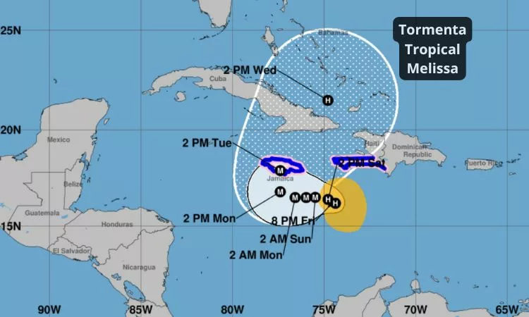 El Centro Nacional de Huracanes indica que la tormenta tropical Melissa ha empezado a intensificarse y que pronto se podría emitir aviso de huracán