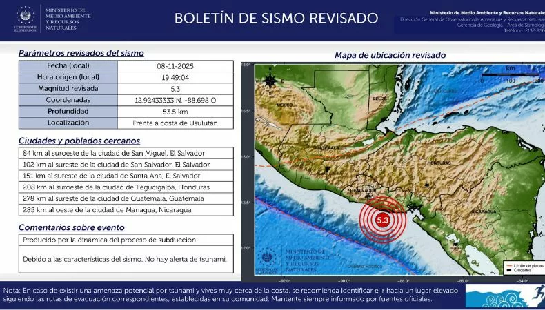 El fuerte sismo se registró a las 7:49 de la noche de este sábado. El Ministerio de Medio Ambiente informó que no existe alerta de tsunami.