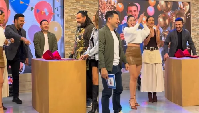 Carlos Iraheta le dice ¡adiós a la soltería! Un enorme paquete con moño rojo y dos invitados inesperados saliendo de una caja de regalo durante la despedida de soltero que el equipo de “Viva la Mañana” le preparó a Carlos Iraheta.
