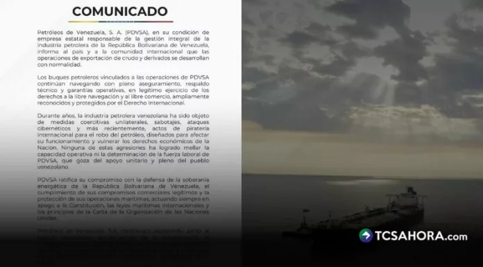 La estatal Petróleos de Venezuela (PDVSA) aseguró que “las operaciones de exportación de crudo y derivados se desarrollan con normalidad”.