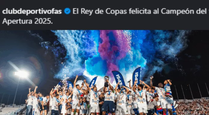 Club Deportivo FAS felicitó con un posteo en redes sociales a Luis Ángel Firpo tras vencer a Alianza en la final del Apertura 2025.