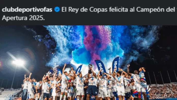 Este fue el mensaje de FAS dedicado a Alianza tras perder la final Club Deportivo FAS felicitó con un posteo en redes sociales a Luis Ángel Firpo tras vencer a Alianza en la final del Apertura 2025.