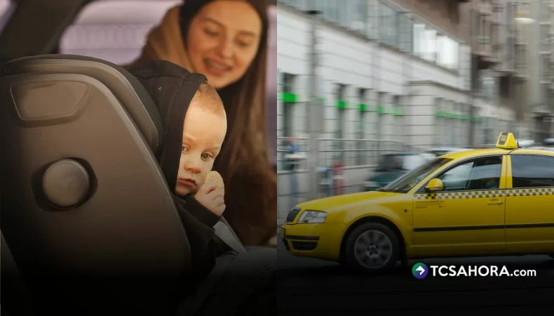 ¿Quién debe llevar la silla infantil cuando se viaja en taxi?