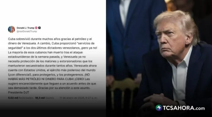 El presidente de Estados Unidos, Donald Trump anunció este domingo que Cuba dejará de recibir petróleo y dinero procedentes de Venezuela.
