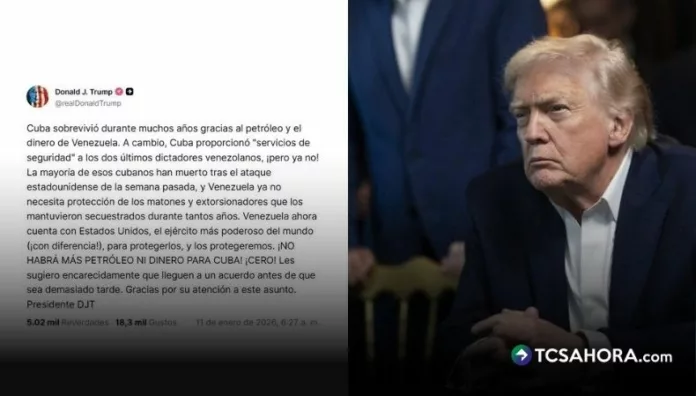 Trump anuncia que Cuba ya no recibirá petróleo y dinero de Venezuela El presidente de Estados Unidos, Donald Trump anunció este domingo que Cuba dejará de recibir petróleo y dinero procedentes de Venezuela.