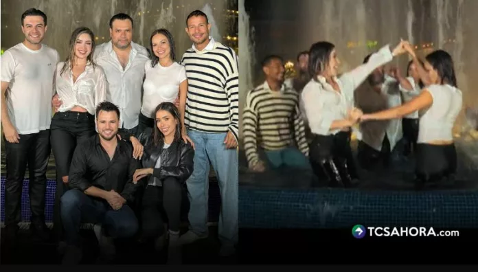 Así se divirtieron los conductores de Viva la Mañana Mojados, riéndose y fuera del set. Así vivieron Larissa, Henry, Ale y Ana una grabación nocturna que terminó en chapuzones y risas dentro de una fuente.