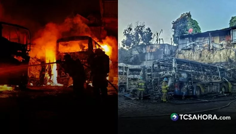 Incendio consume seis autobuses y vehículos en Soyapango