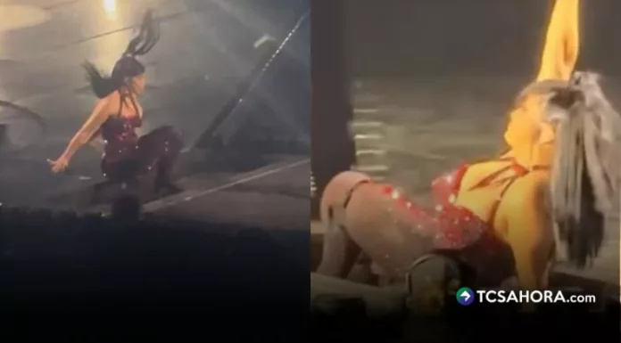 La rapera de origen dominicano vivió un nuevo accidente en el escenario, pero continuó su presentación sin detener el espectáculo.