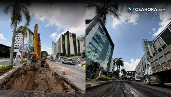 Los trabajos de drenaje iniciaron este domingo en la Zona Rosa, en San Salvador. Las obras generan desvíos de tránsito en el sector.