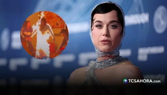 Un video grabado muestra a Katy Perry con un vestido en llamas. Las imágenes ya circulan en redes y han despertado preguntas sobre qué ocurrió en realidad