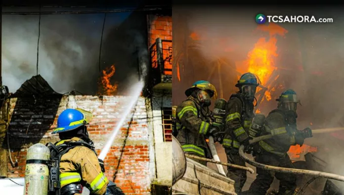 Equipos de Bomberos realizaron trabajos de extinción para evitar que el incendio se propagara a estructuras cercanas.