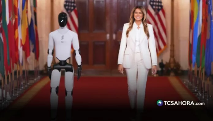 El robot humanoide caminó junto a la Primera Dama, habló frente a líderes internacionales y saludó en varios idiomas antes de retirarse del evento.