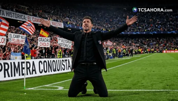 Simeone logró su primera victoria en el Camp Nou como técnico del Atlético de Madrid en la ida de los cuartos de final Champions League.