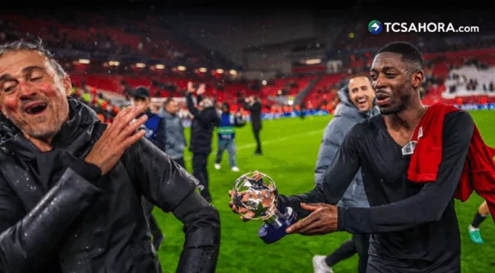 El PSG celebró su clasificación en Anfield con una imagen que ya es viral: Ousmane Dembélé intentó ceder su premio de MVP a Luis Enrique.