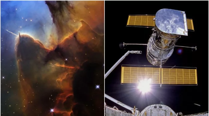 La NASA celebra el 36 aniversario del Hubble con una nueva imagen de la Nebulosa Trífida, una región de formación estelar que capturó por primera vez en 1997.