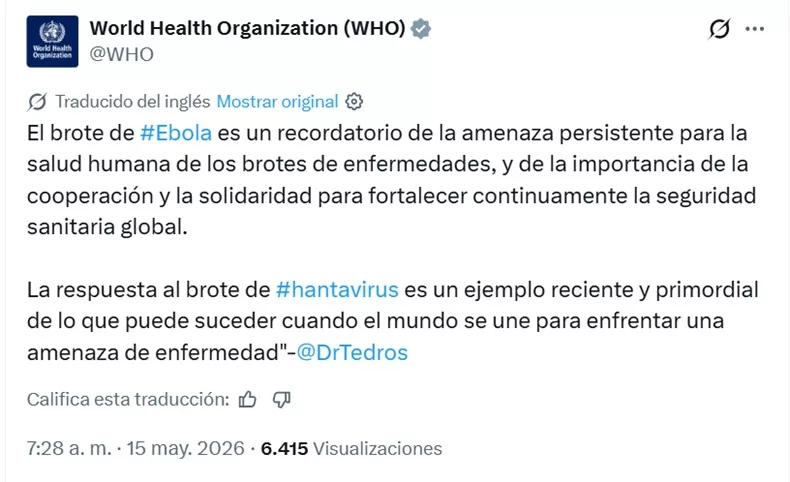 OMS confirma nuevo brote de Ébola con 13 casos en África