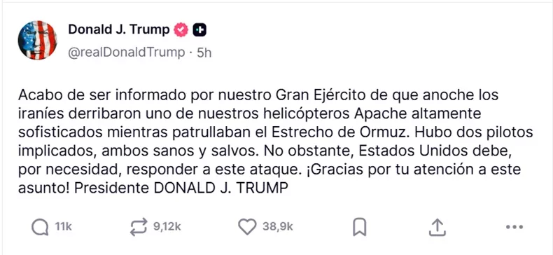 EE.UU. lanza ataques contra Irán en respuesta a helicóptero 