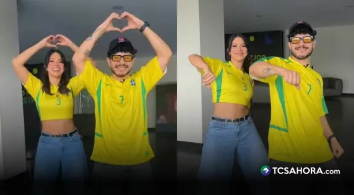 Fátima Calderón y Marco Bustamante usaron la camisa de Brasil e imitaron los festejos de 15 jugadores en un video compartido por Play.