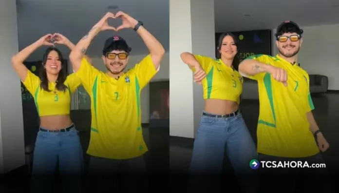 Fátima Calderón y Marco Bustamante usaron la camisa de Brasil e imitaron los festejos de 15 jugadores en un video compartido por Play.