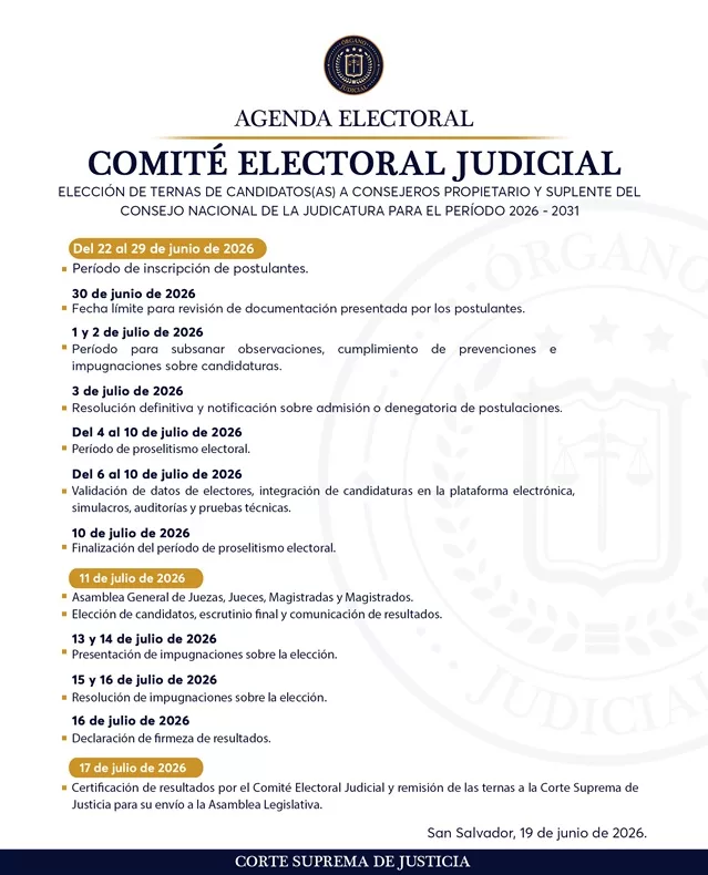 Órgano Judicial convoca a jueces a participar en elección de ternas para CNJ