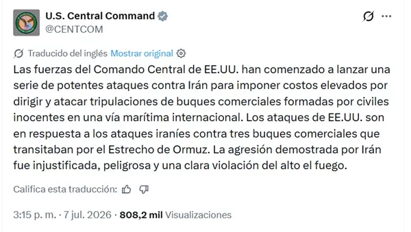 Ejército de EE.UU. Lanza una serie de ataques contra Irán