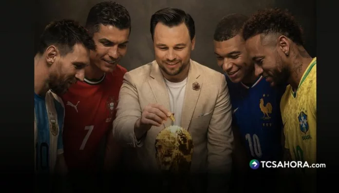 Mario Sibrian recreó con IA una escena junto a Messi, Cristiano Ronaldo, Mbappé y Neymar alrededor de la Copa del Mundo.