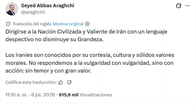 Irán a Trump: “No respondemos a la vulgaridad con vulgaridad”
