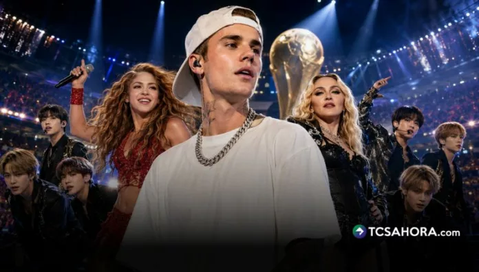 El medio tiempo de la final del Mundial 2026 reunirá a Justin Bieber, Shakira, BTS y Madonna. La FIFA confirmó quiénes más estarán en el show.