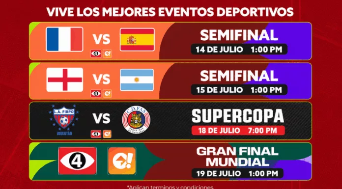 Esta semana podrás disfrutar de las semifinales y gran final del Mundial 2026 y Supercopa de Campeones en Canal 4 y TCS GO El Salvador.