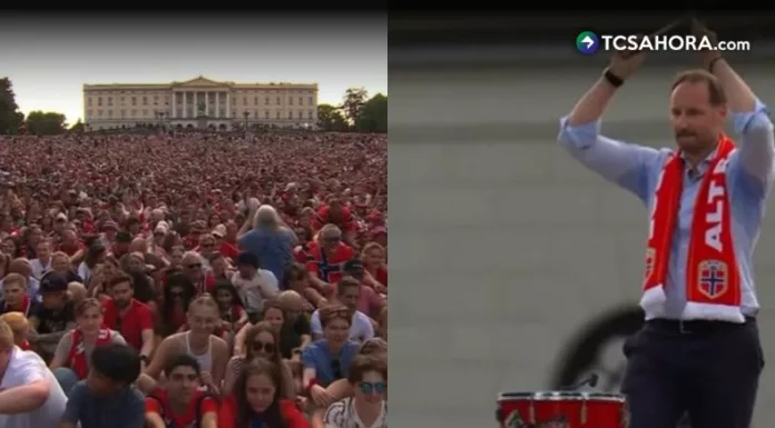 Príncipe Haakon tomó un tambor y dirigió el “Viking Row” ante 90 mil personas en Oslo durante el homenaje a Noruega por su histórica actuación mundialista.