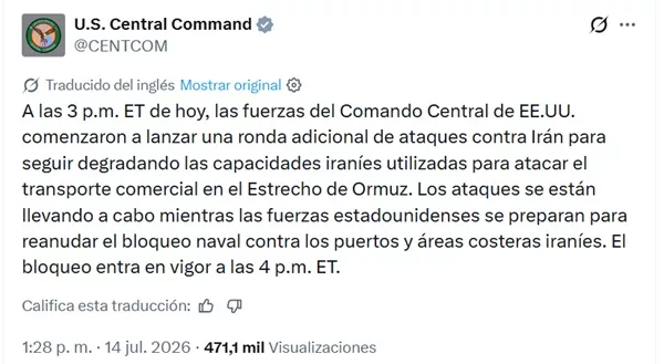 Comando de EE.UU. lanza más ataques contra Irán 
