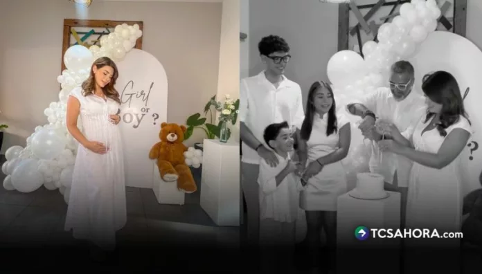 Angie Álvarez compartió las reacciones de su familia al conocer el sexo del bebé. El confeti y el pastel confirmó la noticia durante la celebración.
