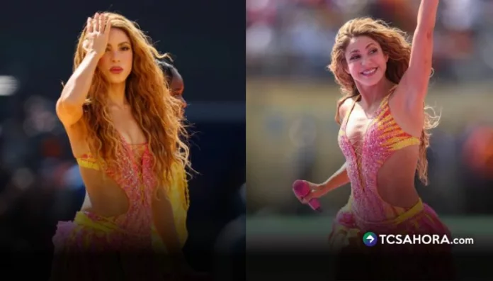 Shakira llevó un traje con 200 mil cristales Swarovski, flecos y tonos cálidos. Roberto Cavalli tardó dos semanas en crear la pieza para la final del 2026.