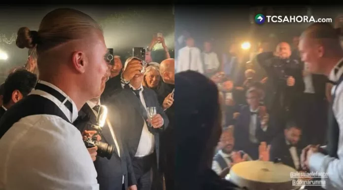 Haaland tomó un tambor y dirigió el ‘remo vikingo’ con decenas de invitados sentados en el suelo durante la boda de Donnarumma, y el video se volvió viral.
