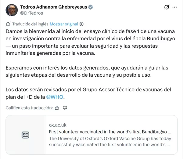 Vacunan a primer voluntario en ensayos clínicos contra el Ébola  
