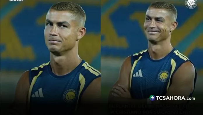 Cristiano Ronaldo volvió al Al-Nassr tres días después de casarse con Georgina y sus compañeros aprovecharon el entrenamiento para felicitarlo por su boda.