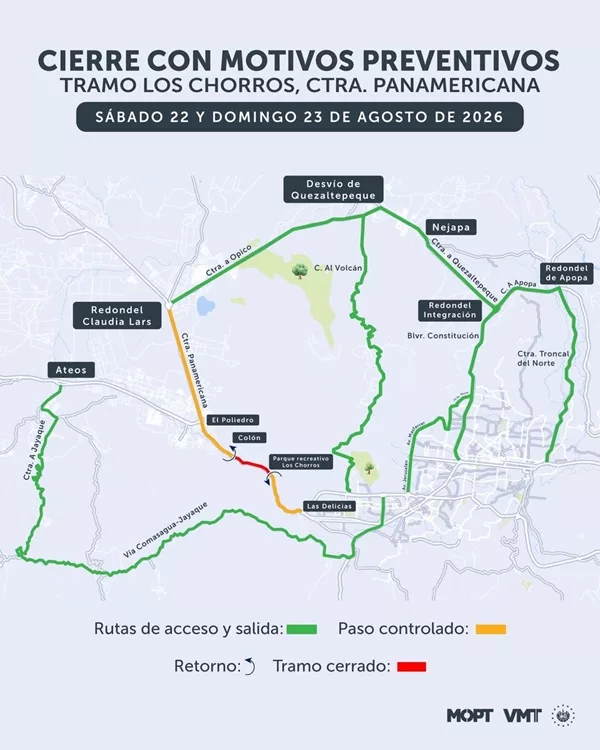 Carretera Los Chorros será cerrada el fin de semana
