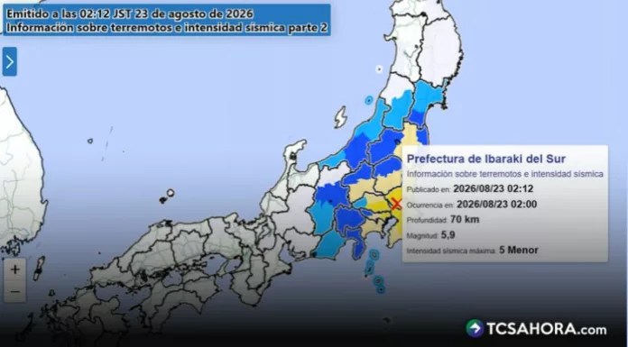 Sismo magnitud 5.9 percibido en Japón