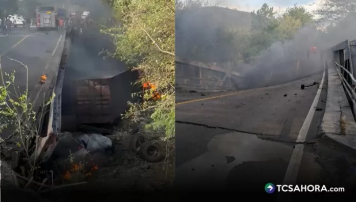 Aparatoso accidente provoca colapso de puente en Guatemala
