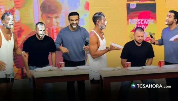 Billy Calderón, Henry Urbina, Chef Beltrán y Mario Sibrián participaron en la dinámica de cultura general y terminaron con un pastelazo en el rostro.
