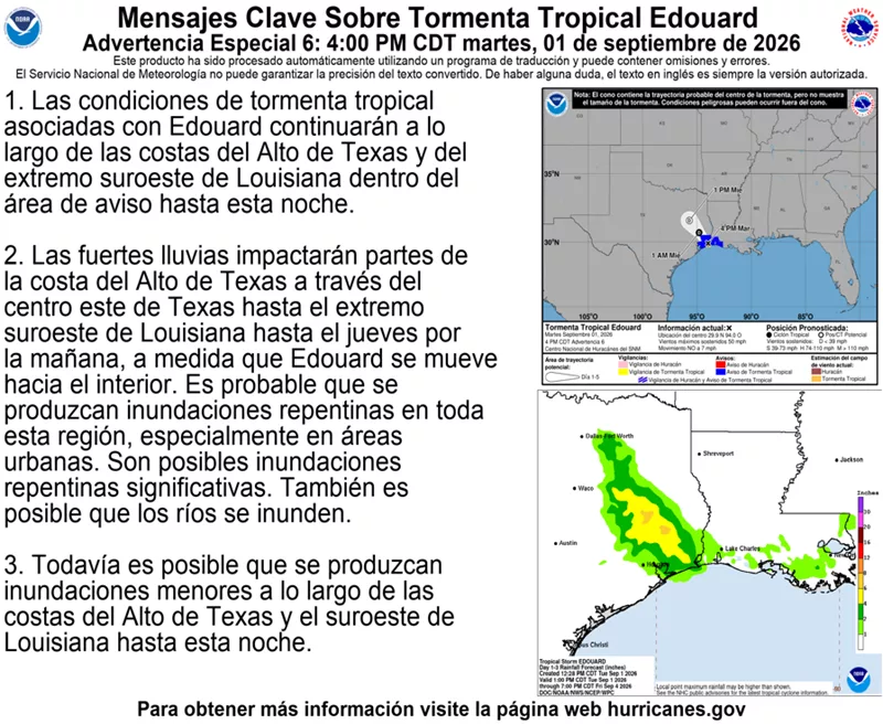 Tormenta tropical Edouard llega a costas de Texas y Louisiana 