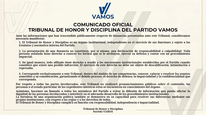 Claudia Ortiz enfrentaría proceso de suspensión del partido Vamos