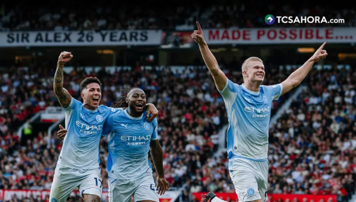 Erling Haaland anotó el único gol en la victoria del Manchester City ante el United en el 