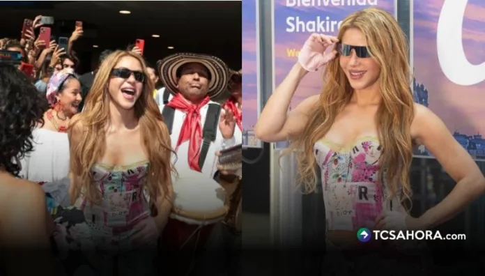 Shakira fue recibida en Madrid en el aeropuerto con una comparsa colombiana y baile antes de comenzar una serie de 12 conciertos.