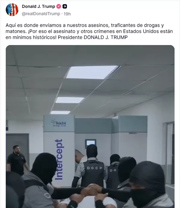 Trump dice que EE. UU. envía al CECOT a sus delincuentes