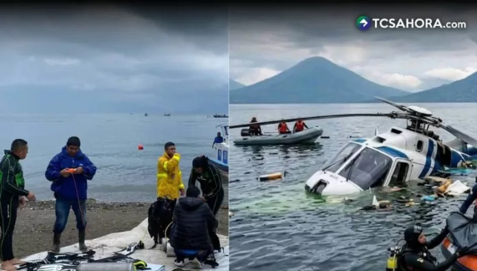 El helicóptero despegó en horas del mediodía desde el Aeropuerto Internacional La Aurora. Minutos después se desplomó sobre el lago