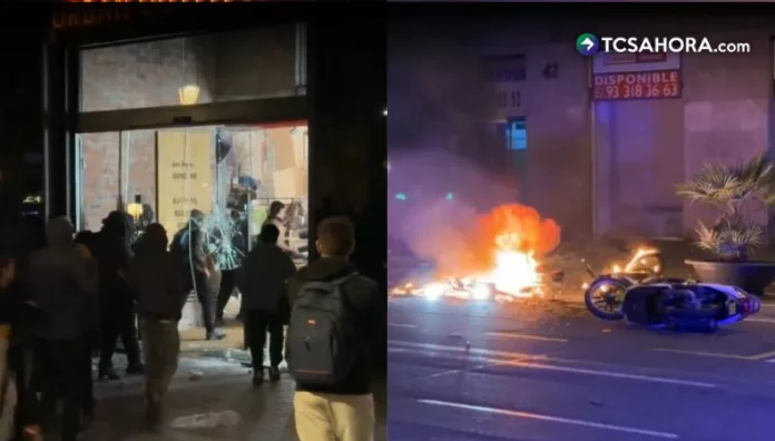 Protesta genera disturbios en Plaza Cataluña en Barcelona